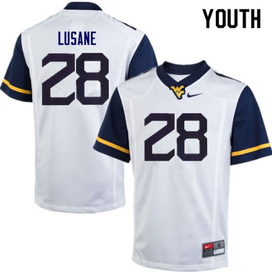 Youth West Virginia Mountaineers NCAA #28 Rashon Lusane White Authentic Nike Stitched College Football Jersey VV15P80ZX